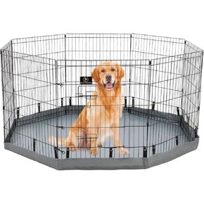 PJYuCien Foldable Exercise Metal Pet Playpen with Door and Bottom Pad, Dog Fence, Puppy Pen, Rabbit Yard, Small Animal Kennels, Indoor/Outdoor 8 Panel 24" W x 30" H-Grey