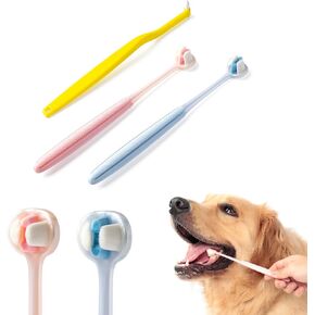 E.M&S.T by Emmeliestella Dog Toothbrush Teeth Cleaning Kit，Three-Sided，Dental Plaque Removal，Oral Hygiene，Freshen Dogs Breath，Reduce Tarta，Extra Soft Bristles, Independent Packaging, Blue&Pink 3PCS