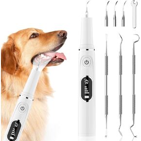 AAU Dog Plaque/Tartar Remover for Teeth - Rechargeable Safe Pets Ultrasonic OLED Screen Tooth Brushing Kit for Canine/Cat/Dog Teeth Cleaning, with Canident Dog Tartar Remover, 3 Replacement Heads