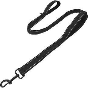 4FT Black Strong Dog Leash with 2 Padded Handles, Traffic Handle Extra Control, Double-Sided Reflective Walking Lead for Small Medium and Large Dogs(Black, 4FT)