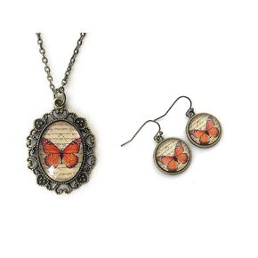 Monarch Butterfly Necklace and Earring Set for Women - Orange and Black Jewelry