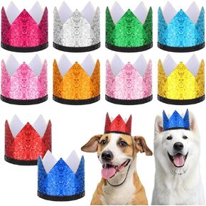 10 Pcs Dog Birthday Crown Hat Pet Party Cute Crown Dog Cat Party Hat Adjustable Headband Hat for Birthday Party Wedding Puppies Kittens Charms Grooming Costume Accessories