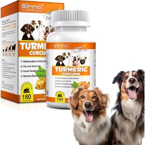 Tumeric and Curcumin for Dogs - 180 Count Tablet Treats – Helps Shedding, Skin Allergy, Itch and Dry Skin Relief, Hot Spots - Joint Health - Skin and Coat Supplement - Salmon Oil - Duck Flavor