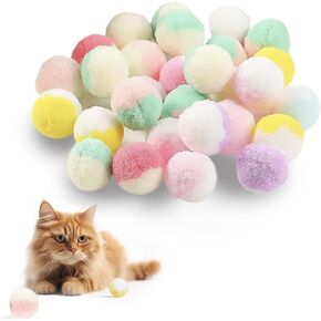 Cat Toy Balls, 50Pcs Premium Soft Pom Pom Balls for Kittens, 1,2'' Funny Interactive Cat Pompom Toys for Bored Indoor Cats Playing Plush Balls for Craft DIY Decorations, Cute Kitten Kitty Toys.