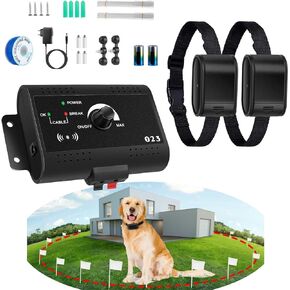 Electric Dog Fence System - Invisible Fence for Dogs with 2 Adjustable Waterproof Collars & 984 Feet Wire, Covers up to 1.2 Acres - Suitable for Small, Medium, Large Dogs (Black) in Kuwait