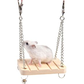 Hamster Swing Toy Wooden Swing with Adjustable Hanging Chain for Mouse Chinchilla Rat Gerbil and Dwarf Hamster Hanging Bed Hammock Cage Exercise Accessory