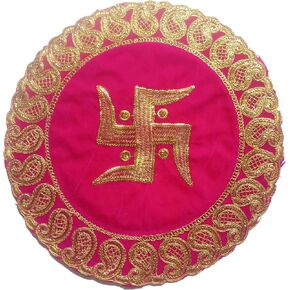 Swastik Symbol Pooja Mat Aasan Cloth for Puja Cloth Mat/Mandir, Temple, Home, Office, Base, Chawki, Slab Pink 4JA9 in Saudi Arabia