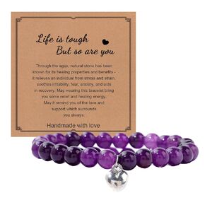Get Well Soon Gifts,Natural Stone Healing Relaxation Bracelets,Inspirational Encouragement Gifts for Women Men,Anti Anxiety Stress Relief Yoga Heart Natural Stone Bracelets(Amethyst)