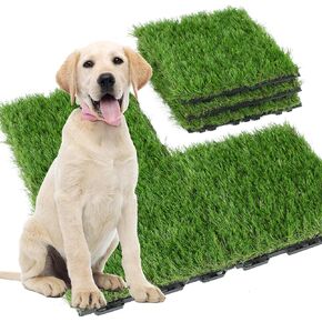XLX TUR Interlocking Dog Grass Pads Tile, Self Draining Fake Turf for Puppy Potty Training, Outdoor Pets Floor Mat Patio Balcony, 12 inch x 12 inch/6 Piece