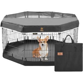 PJYuCien Dog Playpen - Foldable Exercise Metal Pet Playpen with Storage Bag, Bottom Pad and Top Cover, Dog Fence, Puppy Pen, Rabbit Yard, Small Animal Kennels, Indoor/Outdoor 8 Panel 24" W x 24" H