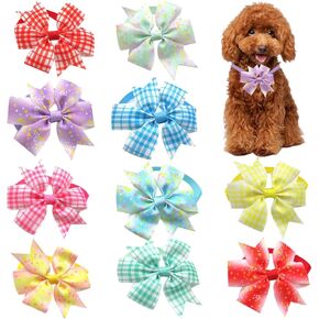 Dog Bow Ties with Adjustable,10Pcs Plaid Pet Bow Ties Puppy Neckties Cute Dog Collar Cat Bowties Collar Dog Grooming Accessories for Halloween Thanksgiving Christmas Wedding(Random Color)