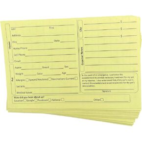 Yellow Dog Grooming Client Cards 4X6 (100 Pack, 4 X 6 Inches) Client Information Clip Cards for Pet Groomer, Kennels, and Veterinarians