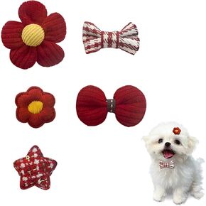 Pet Hair Clips Set, 5PCS Cute Dog Barrettes for Small Dogs Hair, Exclusive Short Dog Hair Clip for Tea Cup, Cats, Rabbits, Puppy, Dog Hair Bows for Party, Photo, Cloth (Red,A)