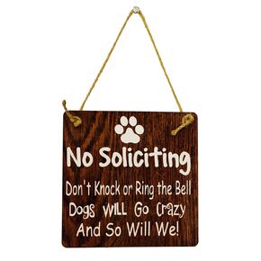 Dog Owner - No Soliciting - Brown Front Door Sign Hanger - Gift Present for Housewarming Him Her