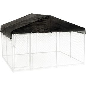 Lucky Dog 10 by 6 Foot Large Outdoor Galvanized Steel Chain Link Dog Kennel with Latching Door, 1.5 Inch Raised Legs, and WeatherGuard Roof Cover