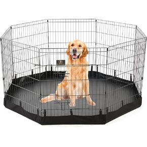 PJYuCien 8 Panel 24" W x 36" H Foldable Exercise Metal Pet Playpen with Door, Bottom Pad, Dog Fence/Puppy Pen/Rabbit Yard/Small Animal Kennels, Indoor/Outdoor.