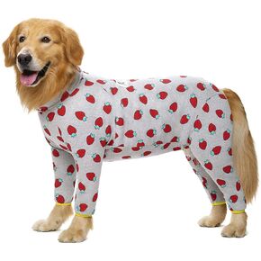 Cotton Medium Large Dog Onesie Surgery Recovery Suit for Medium Large Bodysuit Dogs Pajamas Pjs,Full Covered Dog Recovery Suit After Surgery,Long Sleeved with Zipper On Back