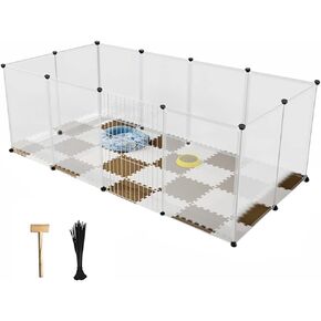 Pet Playpen for Puppy - Plastic Yard Fence Tent for Small Animals,Rabbits Puppy Kennel Cage,Portable Large Space with Transparent White 12 Panels