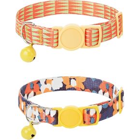 2PC cat Collar with Bells,Quick Release Safe Buckle Adjustable Kitten Collars,Printed Nylon Cute Collar for Boy and Girl Cats (Purple Fox)