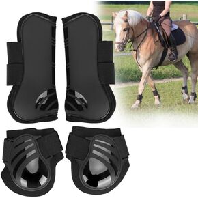 4Pcs Horse Leg Protector Elastic PU Horse Front Hind Leg Boots Horse Riding Tendon Fetlock Boots Shock Absorbing Show Competition Leg (L-Black)