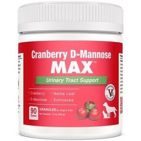 Cranberry D Mannose MAX- Dog Urinary Tract (UT) Health, Bladder and Kidney Support Supplement - UTI Bladder Control for Dogs-Granules (90 Doses)