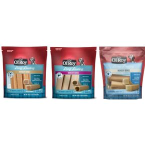 Ol Roy Munchy Bones Chews for Dogs, 7 Count, 20 oz Each. Variety Pack 3 Flavors one of Each- Liver, Yougurt, Peanut Butter
