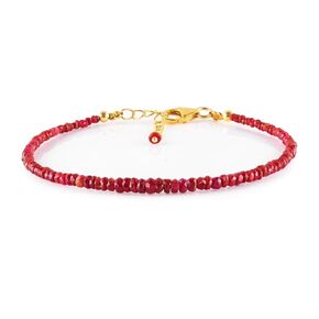 Mother's Day Gifts Natural Ruby Gemstone Handmade Full Beaded Bracelet Jewelry, Birthstone Energy Healing Crystals, Bracelet for Women 14K Gold 925 Sterling Silver Chain 8 inch "Motivation-Love Stone"