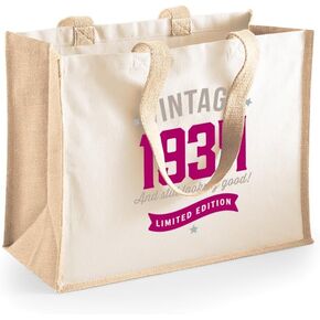 حقيبة هدايا عيد الميلاد التسعين حقيبة تذكارية عتيقة للنساء بعمر 90 عامًا حقيبة تسوق جديدة 13 بوصة × 16.5 بوصة × 7.5 بوصة (طبيعية، عتيقة) in Kuwait