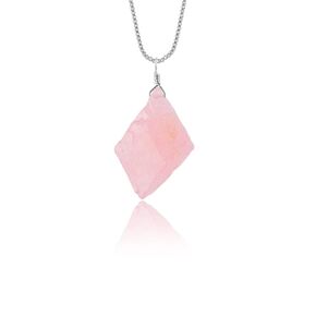 Raw Morganite Gemstone Pendant Necklace Women Dainty Jewelry, Rough Crystals, Birthstone, Healing Stones, Rhodium Plated 925 Sterling Silver 18 inch, Love Stone