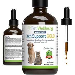 الذهب لدعم حكة الحيوانات الأليفة للكلاب والقطط - تركيبة بيطرية - حكة في الجلد والكفوف، البقع الساخنة، حساسية الجلد - مكمل عشبي طبيعي 4 أونصة (118 مل) in Kuwait