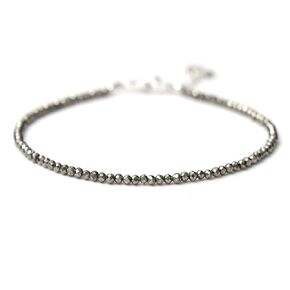 Natural Black Tourmaline Beads Bracelet, 2.4-2.5 mm Round Beads, 925 Sterling Silver 7 + 1 Inch Adjustable Chain (Black Tourmaline)