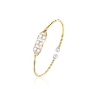 Natural Freshwater Pearl Bracelet for Women, Natural Freshwater Pearl Bracelet Jewelry, Open Bracelet, Lucky Pearl Jewelry Bracelet for Mom and Lover (14K Gold Plated)