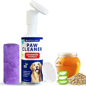 Paw Cleaner for Dogs - Dog Paw Cleaner with Silicone Dog Brush - 5fl Oz Dog Paw Washer - No-Rinse Foaming Paw Cleanser - Fragrance-Free Pet Paw Cleaner for Dogs - pH Balanced Foam - Advanced Formula