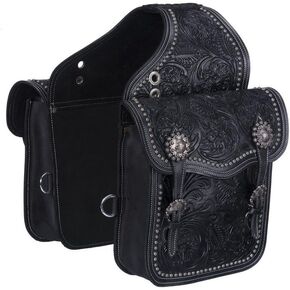Tough 1 Saddle Bag Tooling Adjustable Buckle Leather Black 61-9915