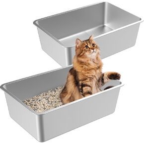 3 Pack Stainless Steel Cat Litter Box, Large Metal High Sides Litter Box for Kittens,19.7"x13.8"x5.9" Indoor Litter Tray Easy to Clean, Rust-Resistant, Odor-Free