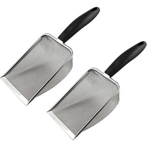 2PCS Stainless Steel Reptile Scooper Set - Fine Mesh Substrate Sifter Scoops for Litter Cleaning, Metal Sand Shovel Combo for Efficient Corner Cleaning and Substrate Sifting in Sand Bedding