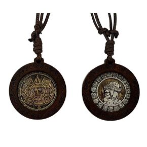 Mayan Necklace and Aztec Necklace Mexican Jewelry Maya Calendar Pendant Art