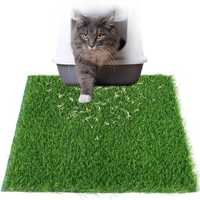 Skywin Silicone Cat Grass Mat for Litter Box 24 x 17.5 Inches, Grass-Textured Lightweight, Easy-to-Clean Floor Mat for Indoor Cats – Keeps Floors Litter Free
