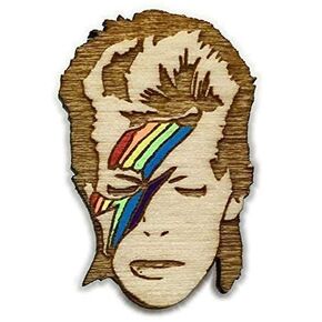 RAINBOWIE Pride Month Pin | Retro Rainbow Rockstar Hand Painted Wood Brooch