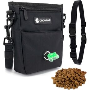 COOWONE Dog Treat Pouch Pet Training Cross Body Bag, Magnetic Closure Dog Walking Fanny Pack Built-in Poop Bag Dispenser, Adjustable Shoulder Strap (Dog Leash) and Waist Belt (Dog Collar)