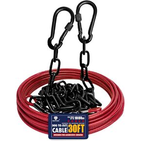 Dog Tie Out Cable - 20/30/40/50 FT Heavy Duty Steel Wire Leash Cable with Metal Chain - Training Tether for Dogs Up to 100 Pounds - Reflective Dog Tether for Yard, Camping, Park (Blue Red, 30ft)