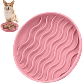 Fhiny Slow Feeder Dog Bowl, Silicone Dog Puzzle Bowl Slow Feeder Puppy Bowls Slow Eating Modern Lick Mat Design Dishwasher Microwave Fit for Fast Eaters, All Small Medium Dogs Puppy Doggy (Pink)