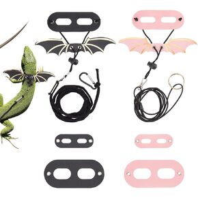 2 Sets Bearded Dragon Lizard Harness Leash 3 Size Pack Leather Adjustable Dinosaur Wing Lizard Harness Leash for Bearded Dragon Lizard Reptiles Safety Outdoor Walking