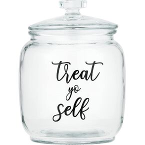 Amici Pet Treat Yo Self Glass Canister | Dog Treat Container | Airtight Pet Treats Jar with Lid | Food Storage Jar for Kitchen Countertop, Shelf, or Gift for Pet Owners | Holds 2lbs