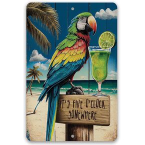 It's Five O'Clock Somewhere - Retro Vintage Decoration Perfect for Home, Beach Bar, Poolside, Patio, or Tiki Bar, Classic Cocktail Drinks Sign and Gifts, Indoor/Outdoor Durable Metal Sign (12" x 18")