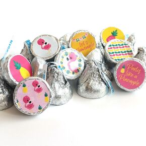 Pineapple and Flamingo Tropical Label for Hershey Kisses Chocolates by Adore By Nat - Candy Stickers - Set of 240