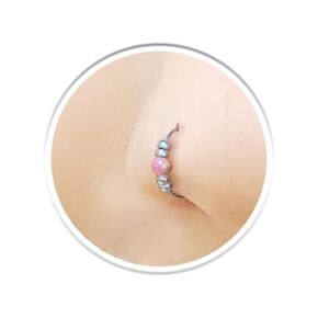 Silver Nose Ring With White Opal For Women - 24 Gauge Thin Nose Hoop - Beaded 925 silver nose jewelry