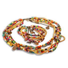 Ethnic beaded necklace set Chunky hippie necklace Handmade boho jewelry