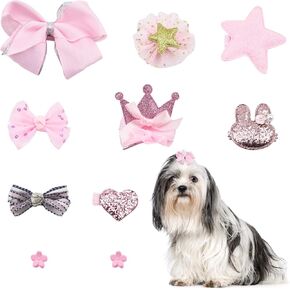 Dogs Hair Clips, 10 Pieces Mixed Styles Puppy Bowknot Hair Clips Princess Dogs Hair Clips for Small Dogs Cats Puppy for Valentine's Day, Red