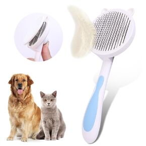 Cat Hair Brush for Grooming, Self Cleaning Slicker Brush for Cat, Skin Friendly Pet Brush for Shedding, Pet Grooming for Long and Short Hair Cat, Pet Comb, Blue